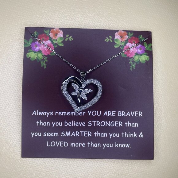 Silver Dragonfly Heart Pendant Necklace - Picture 4 of 5